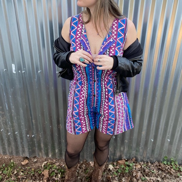 Vintage southwestern blue and purple print romper - Picture 10 of 10